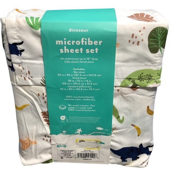 Pillowfort Dinosaur Microfiber Sheet Set Twin Size Flat Fitted Sheet Pillowcase - Picture 7 of 7